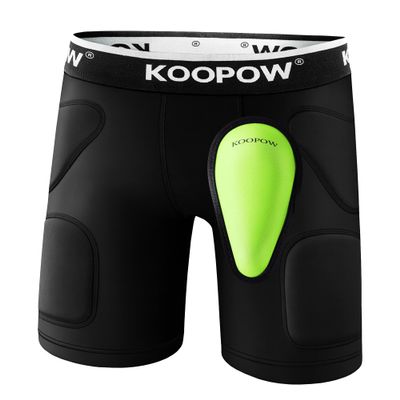 KOOPOW Youth Boys Padded Sliding Shorts with Soft Protective Athletic Cup Underwear, Slider for Baseball, Football, Lacrosse (Black, M)