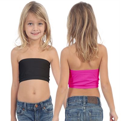 Kurve Girls Lace Bandeau Tube Bra - Strapless Bandeau Bra,UV Protective Fabric UPF50+, Black/Neon Fuschia Set, Age (4-8)