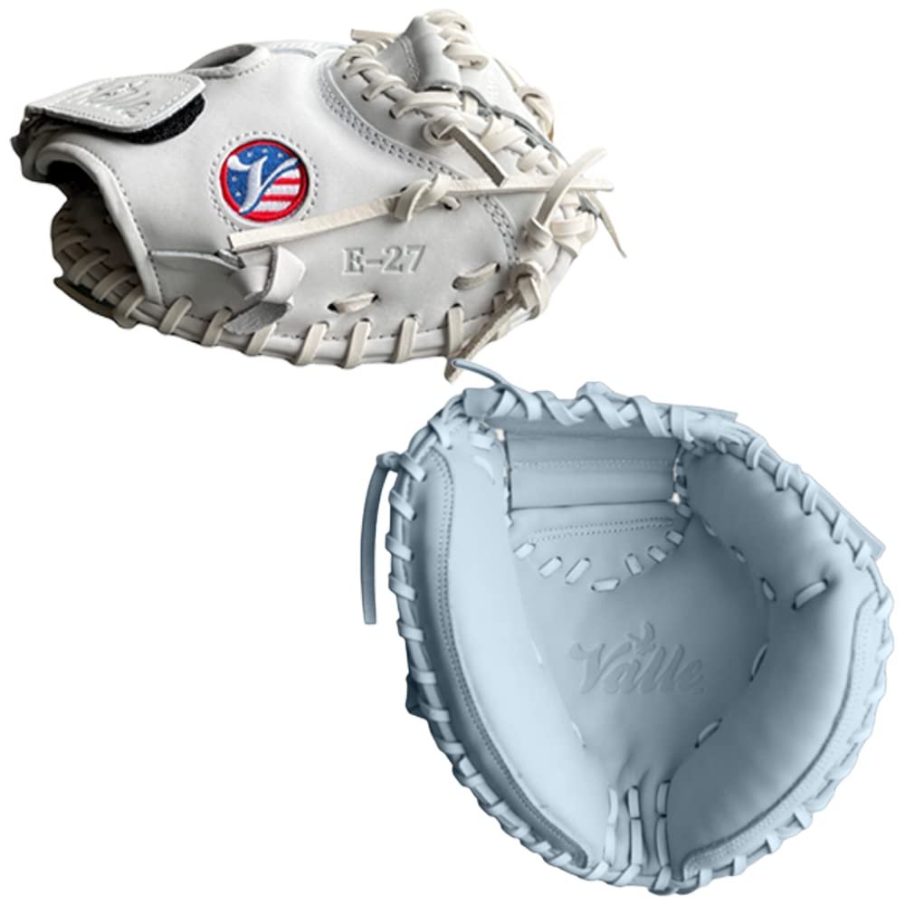 Valle Eagle 27S Strap-Back Baseball Catchers Training Mitt - Padded Leather Glove for Catching, Transfers, Eye Coordination & Pocket Awareness - Sports Essentials - White, 27