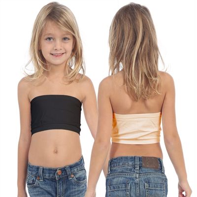 Kurve Girls Bandeau Tube Bra - Strapless Bandeau Bra,UV Protective Fabric UPF50+, Black/Nude Set, Age (9-14)