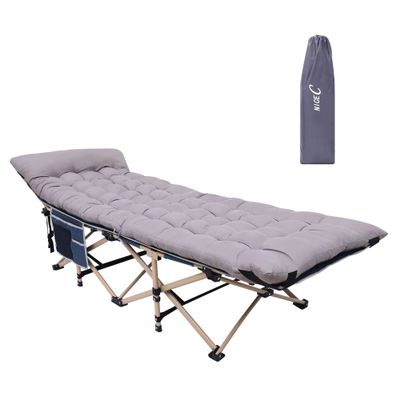 Nice C Camping Cots, Camping Cots with Mattress, for Adults, Folding Cot, with Pillow, Carry Bag & Storage Pocket, Extra Wide Sturdy, Holds Up to 500 Lbs (1, Mattress Grey)