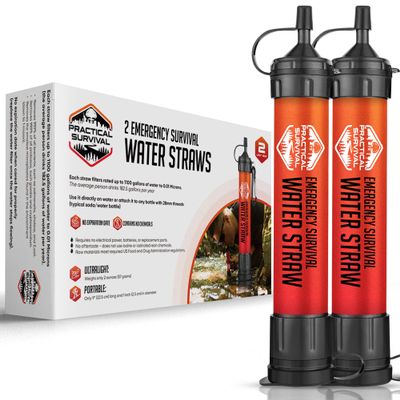 2 High-Capacity Emergency Water Straws Lightweight, Reusable, 1800-Gallon Filters for Camping, Hiking, Travel, Biking, Survival, and Emergencies. No Expiration Date, Perfect for Preparedness