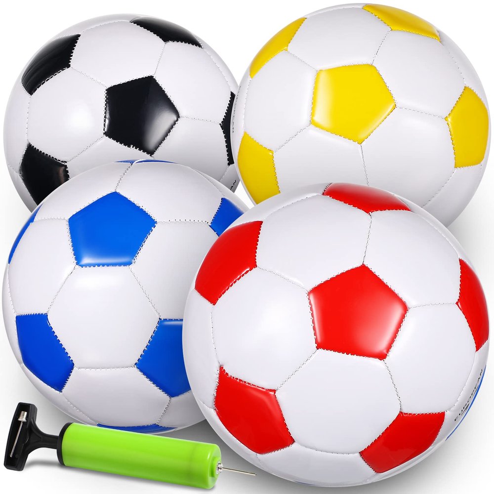 HyDren 4 Pcs Soccer Ball with Pump Official Size 4/5 Deflated Soccer Balls Bulk for Outdoor Indoor Practice Training Sport Gift for Kid Teen Youth Adult Back to School(Classic,Size 5)