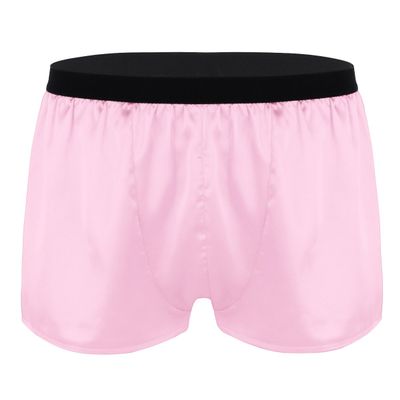 ACSUSS Men's Silk Shorts Frilly Satin Trunk Boxer Briefs Loose Crossdress Underwear Pink 3X-Large