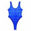 QinCiao Women's Wet Look Leather One Piece Leotard Solid Tank Swimsuit Thongs Swimwear Blue XX-Large view 4