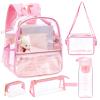 Amylove 5 Pcs Small Pink Clear Backpack Stadium Approved Set for Girls with Lunch Bag, Crossbody Bag, Water Bottle, Transparent School Backpack, 12 x 12 x 6 Inch view 1