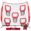 BaseGoal Football Nets for Throwing, Quarterback Training Equipment with 5 Target Pockets for Improving Accuracy - 8 x 8 ft or 6 x 6 ft Nets (Red + Ball) view 1