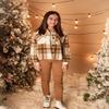 Fhniepan Girls Flannel Plaid Button Down Long Sleeve Shirt Jacket Shackets (9-10Years, Khaki) view 4