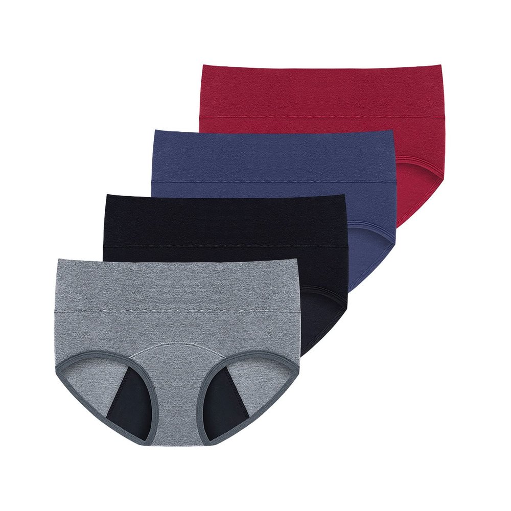 4 Pieces High Waist Leakproof Underwear For Women Plus Size Panties Leak Cotton Breathable Underwear Women Dark Gray
