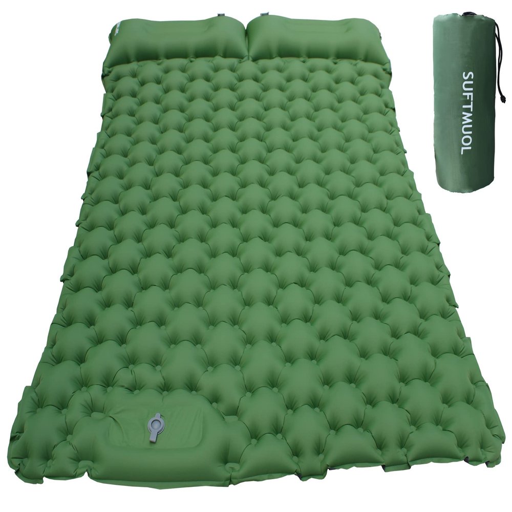 SUFTMUOL Double Camping Sleeping Pad for Camping Hiking Backpacking 2 Person Self Inflating Sleeping Mat Portable Ultralight Compact Green