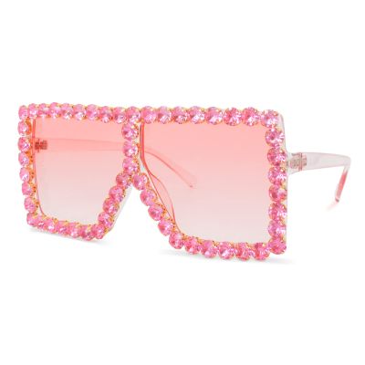 ailov Oversized Trendy Bling Crystal Sunglasses for Men Women Party Favors Rhinestone Rectangle Glasses (Rose Pink)