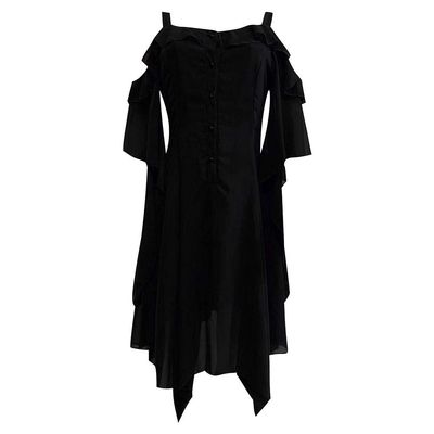 XUNRYAN Women's Gothic Steampunk Dress Renaissance Victorian Goth Lolita Ruffle Dress Medieval Halloween Costume Outfits Black