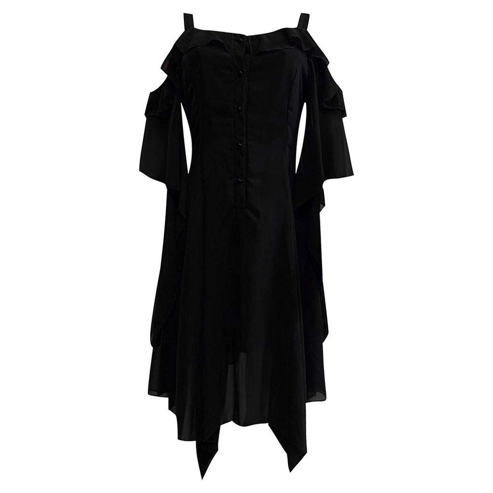XUNRYAN Women's Gothic Steampunk Dress Renaissance Victorian Goth Lolita Ruffle Dress Medieval Halloween Costume Outfits Black