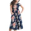 21KIDS Girls Short Sleeve Maxi Dress Kids Floral Boho Casual Dresses with Pockets for Girls, Navy, 6 Years view 1