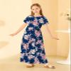 21KIDS Girls Short Sleeve Maxi Dress Kids Floral Boho Casual Dresses with Pockets for Girls, Navy, 6 Years view 3