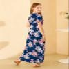 21KIDS Girls Short Sleeve Maxi Dress Kids Floral Boho Casual Dresses with Pockets for Girls, Navy, 6 Years view 4