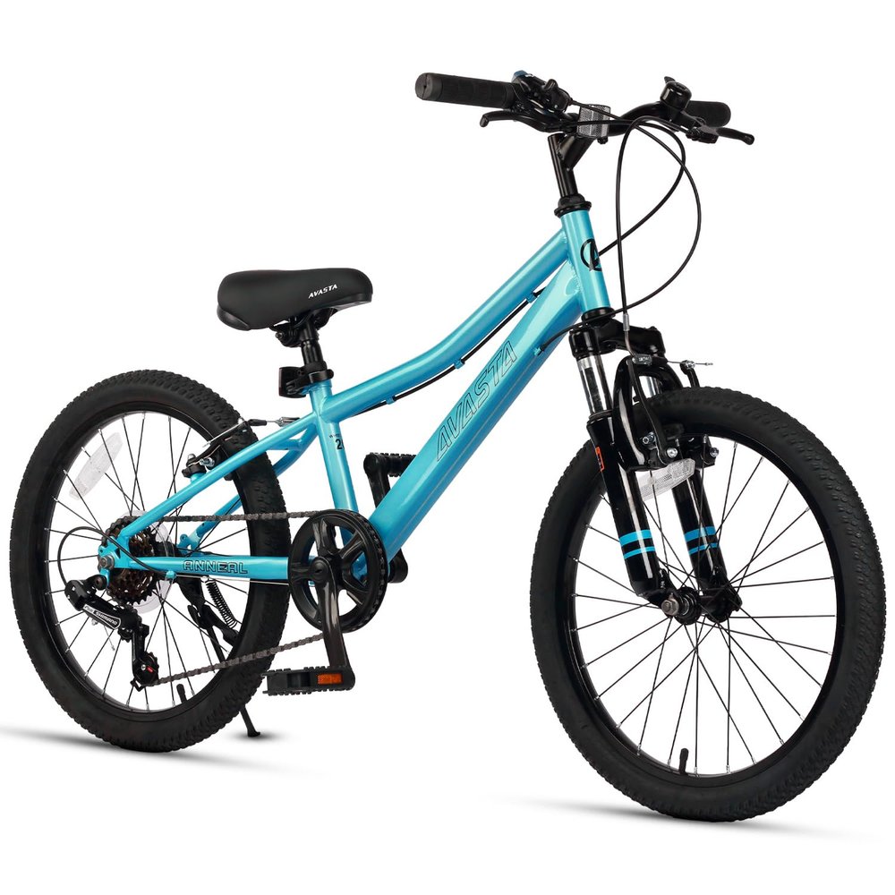 AVASTA 20'' Big Kids Mountain Bike for Age 6 7 8 9 10 11 12 Years Old Boys Girls Teen with Suspension Fork Front & Rear Dual Hand Brakes 6 Speeds Drivetrain, Cyan