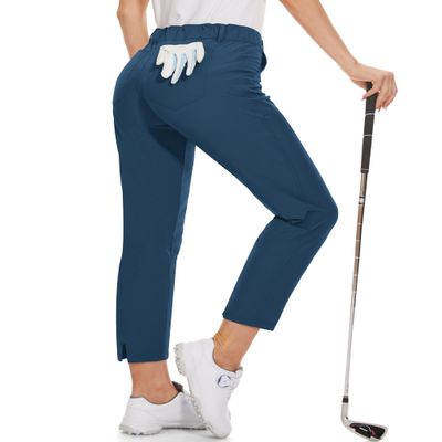 M MOTEEPI Golf Pants Women with Pockets Ankle Pants Ladies Straight Leg Travel Pants Golf Clothes Peacock Blue XL