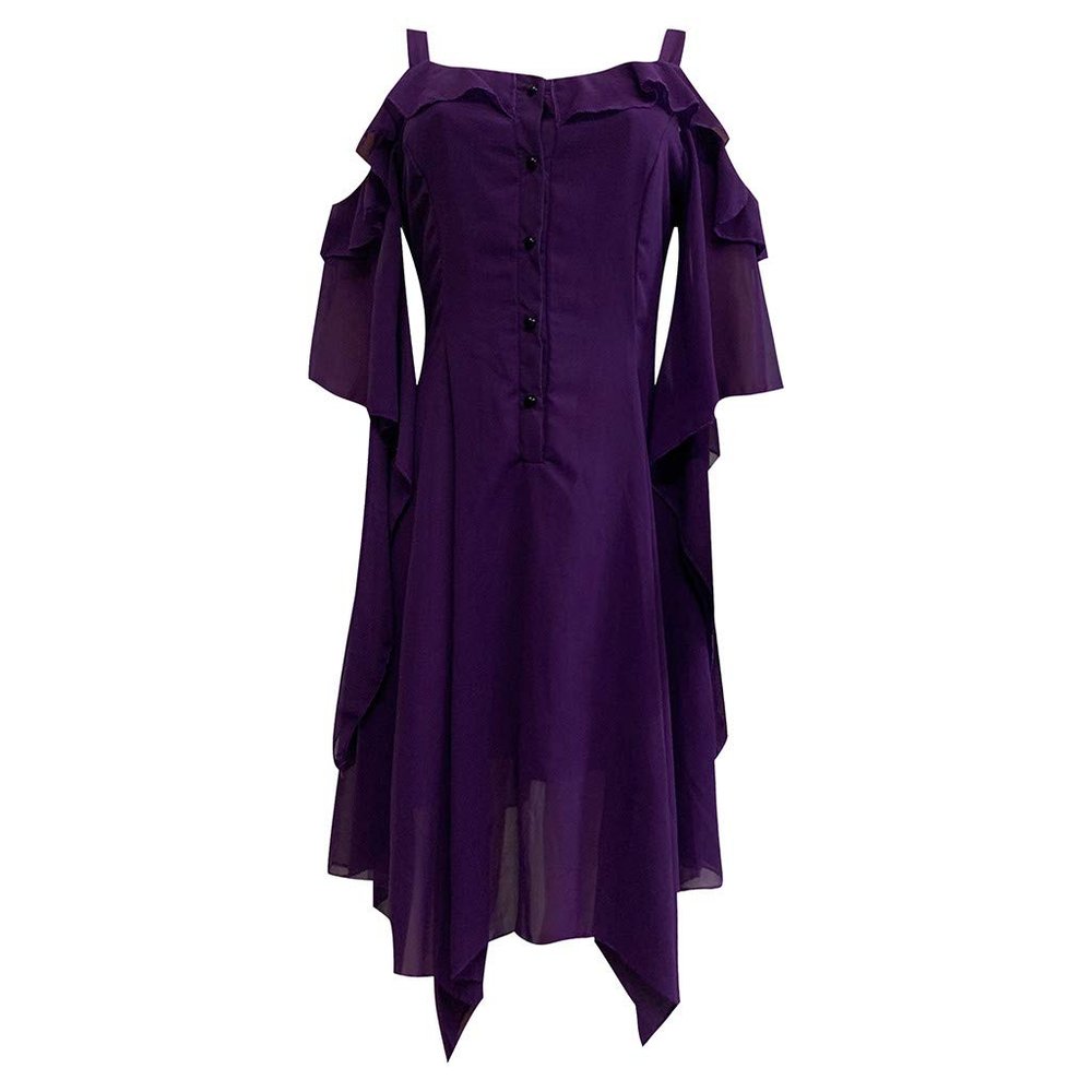 XUNRYAN Women's Gothic Steampunk Dress Renaissance Victorian Goth Lolita Ruffle Dress Medieval Halloween Costume Outfits Purple