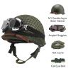 SYLPHID Outdoor Green WW2 US M1 Helmet Steel Field with Net Cover cat Eye Belt and Goggles view 3