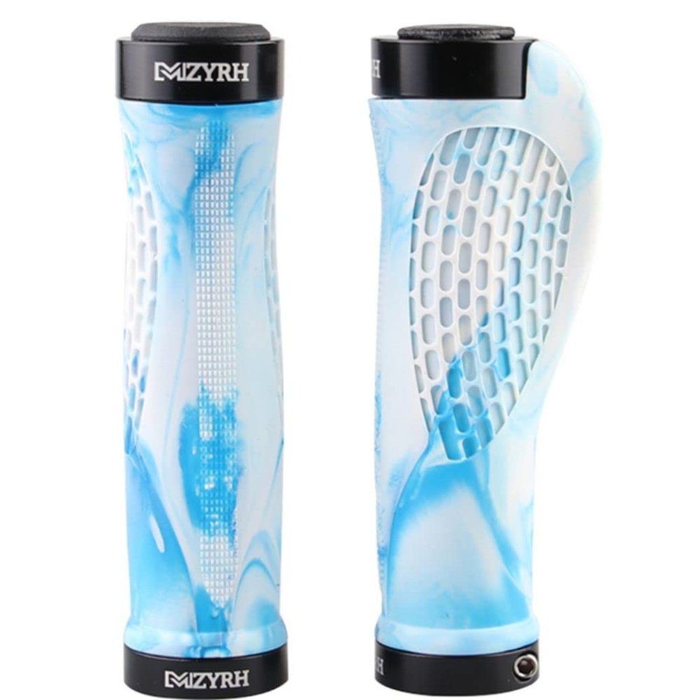 Bike Handlebar Grips, Bike Handle Grip with Ergonomic Comfort Design, Rubber Skidproof Handle Grip Fits Mountain Bike, E-Bike, Road Bike, MTB, Hybrid, City Commuter Bikes, Scooter (White Blue)