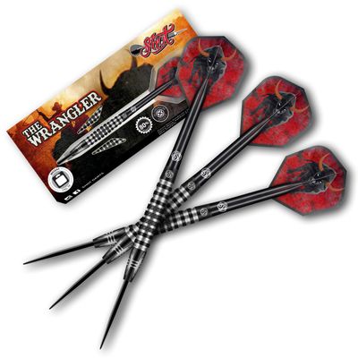 Shot! Darts Steel Tip, Americana Wrangler (23g/24g/25g), 80% Tungsten Barrel, Center Balanced, Handcrafted Professional Dart Set & Flights Made in New Zealand, Metal Tip for Bristle Dartboard