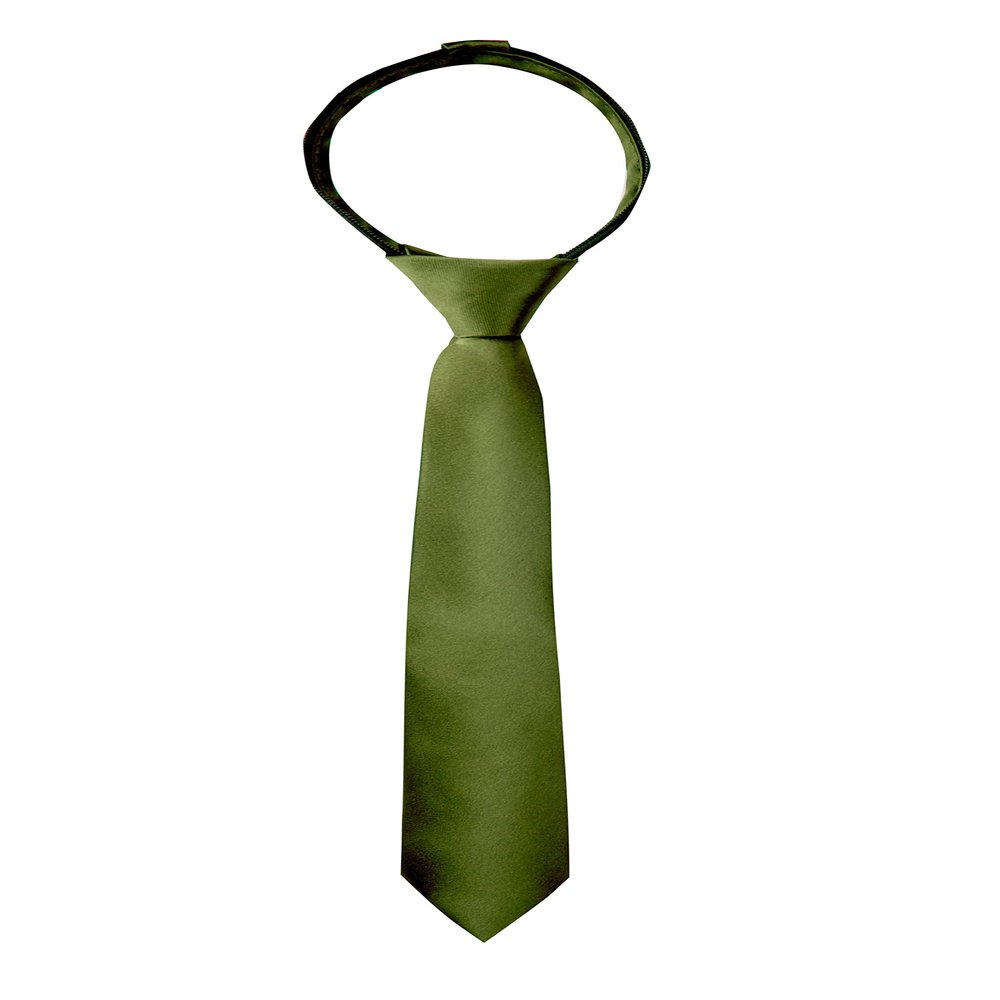 Spring Notion Boys' Solid Color Microfiber Zipper Tie, Olive Medium