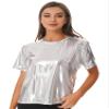 Hedmy Women's Shiny Metallic Tops Holographic Crop Top Short Sleeve T Shirt Vest Disco Party Blouse Silver XX-Large view 1