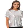 Hedmy Women's Shiny Metallic Tops Holographic Crop Top Short Sleeve T Shirt Vest Disco Party Blouse Silver XX-Large view 2