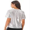 Hedmy Women's Shiny Metallic Tops Holographic Crop Top Short Sleeve T Shirt Vest Disco Party Blouse Silver XX-Large view 4