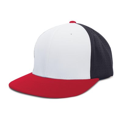 Pacific Headwear Perforated F3 Performance Flexfit Cap, White/Navy/Red, L/XL