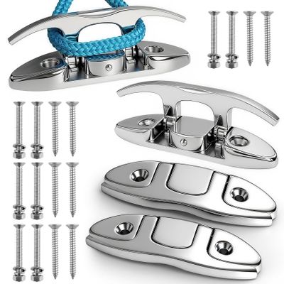 VEITHI 316 Stainless Steel Boat Folding Cleats 4-3/4 inch, Flip up Dock Cleats for Deck and Boat, Boat Tie Down Cleats Boat Dock Cleats Folding Cleats Rope Cleat Pop Up Cleats with Fasteners (4 Pack)