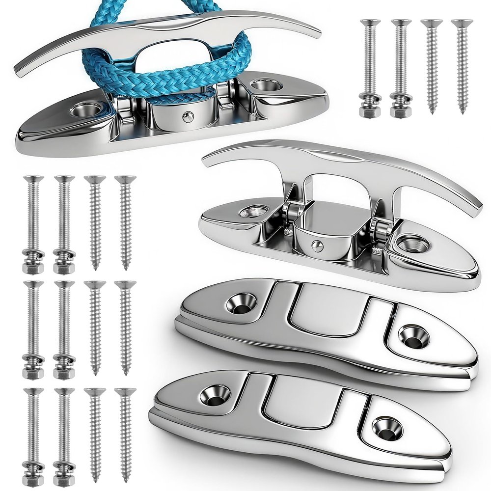 VEITHI 316 Stainless Steel Boat Folding Cleats 4-3/4 inch, Flip up Dock Cleats for Deck and Boat, Boat Tie Down Cleats Boat Dock Cleats Folding Cleats Rope Cleat Pop Up Cleats with Fasteners (4 Pack)