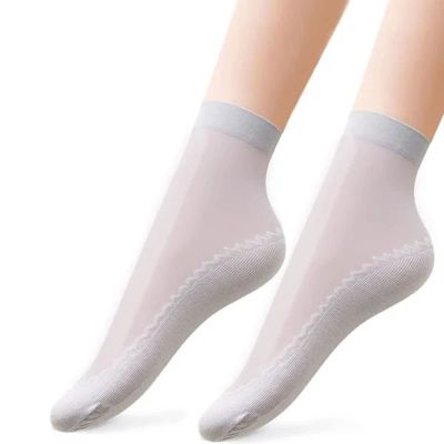 10PCs Silky Anti-slip Cotton Socks for Women Soft Breathable Mid-tube Stockings Comfortable, Sheer Ankle Socks Thin Nylon Summer Ankle Hosiery Socks Short Dress Stockings for Women