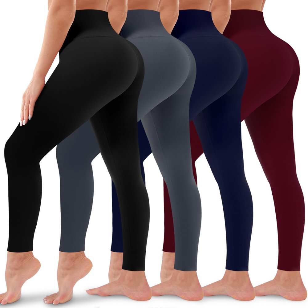 4 Pack Leggings for Women Butt Lift High Waisted Tummy Control No See-Through Yoga Pants Workout Running Leggings 08-assort14