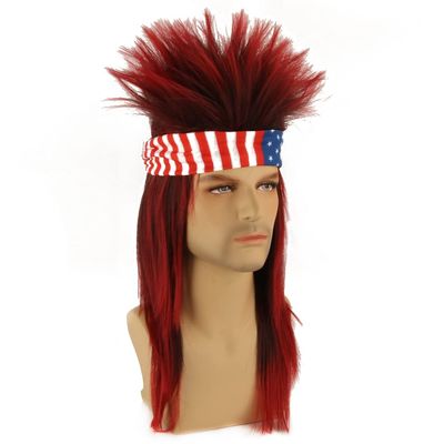 ATAYOU Red Mullet Wig with Headband, 80s Long Straight Punk Heavy Metal Retro Rocker Disco Wig