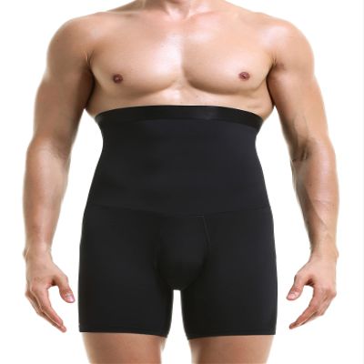 SHIONF Men Tummy Control Shorts High Waist Underwear Slimming Shapewear Body Shaper Leg Boxer Briefs (Black, Large)