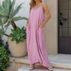R.Vivimos Women's Summer Casual Adjustable Spaghetti Strap V Neck Boho Loose Fit Backless Maxi Dress with Pockets (Small, Pink) view 2