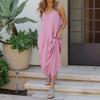 R.Vivimos Women's Summer Casual Adjustable Spaghetti Strap V Neck Boho Loose Fit Backless Maxi Dress with Pockets (Small, Pink) view 3