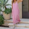 R.Vivimos Women's Summer Casual Adjustable Spaghetti Strap V Neck Boho Loose Fit Backless Maxi Dress with Pockets (Small, Pink) view 4