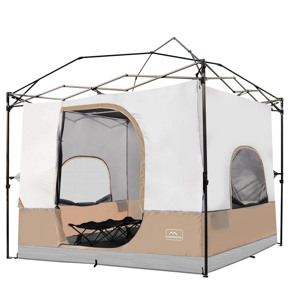 KAMPKEEPER Camping Inner Tent for Pop Up Canopy, Converts 10'x10' Straight Leg Canopy into Camping TentFully Vented Roof(Top & Frame NOT Included), Khaki