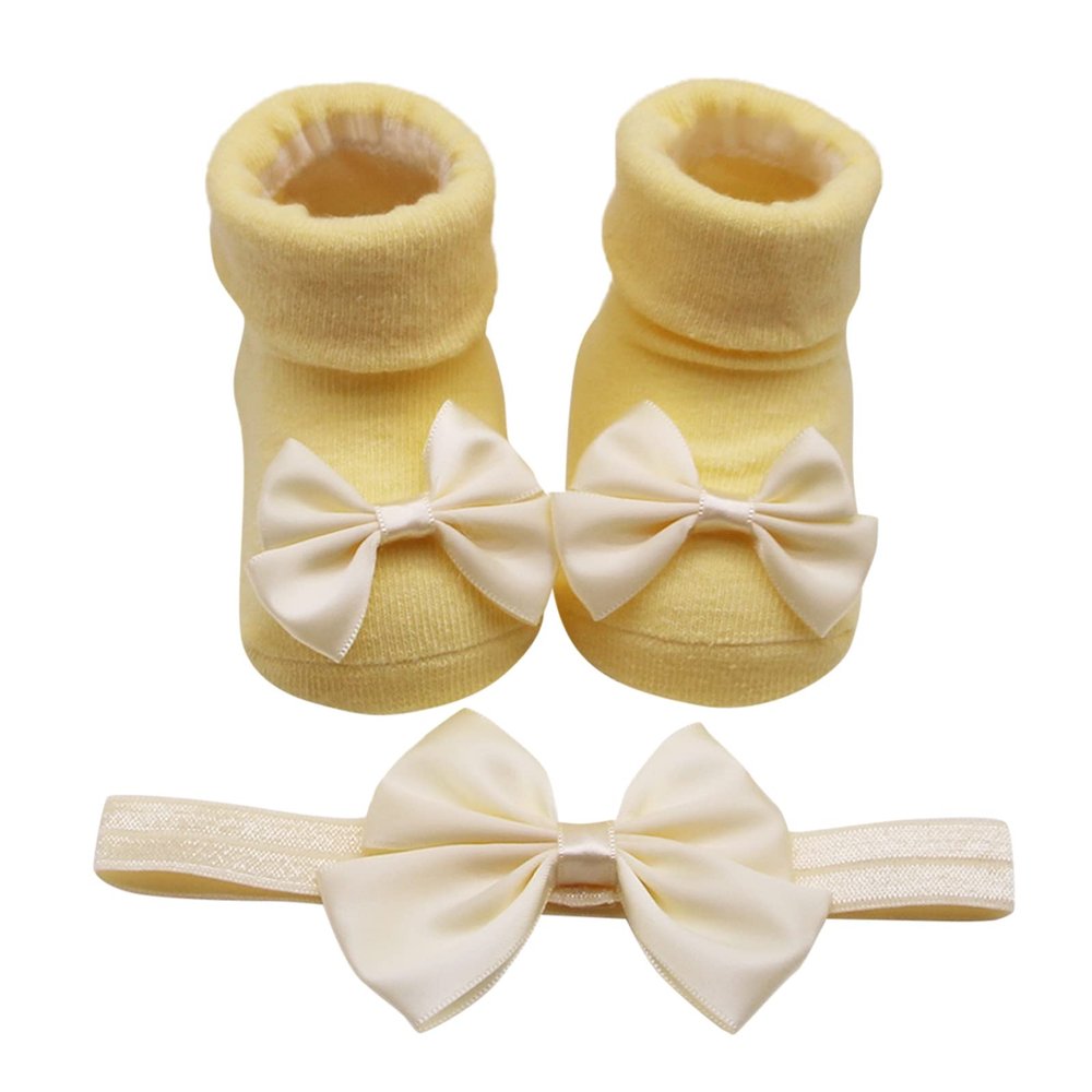 Children Kids Socks Soft Bottom Toddler Shoes Socks Bowkot Princess Socks Floor Baby Girl Socks 0-24 (Yellow, 0 Months)
