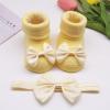 Children Kids Socks Soft Bottom Toddler Shoes Socks Bowkot Princess Socks Floor Baby Girl Socks 0-24 (Yellow, 0 Months) view 2