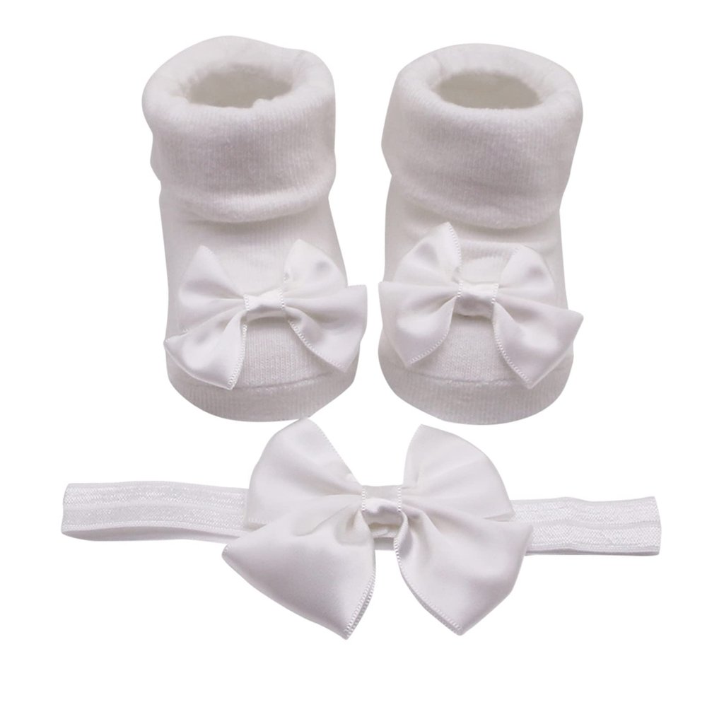 Children Kids Socks Soft Bottom Toddler Shoes Socks Bowkot Princess Socks Floor Baby Girl Socks 0-24 (White, 0 Months)