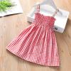 Toddler Kids Baby Girls Sleeveless Flower Strap Dress Plaid Ruffle Princess Beach Girls Black Dress (Red, 4-5 Years) view 4