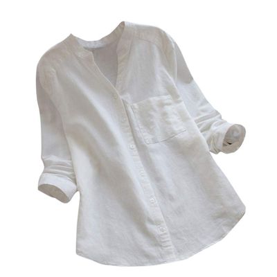 Long Sleeve Shirts for Women Casual Button Down T Shirt Solid Color Blouse Loose Tunic Tops