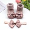 Children Kids Socks Soft Bottom Toddler Shoes Socks Bowkot Princess Socks Floor Baby Girl Socks 0-24 (Bronze, 6 Months) view 2