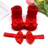 Children Kids Socks Soft Bottom Toddler Shoes Socks Bowkot Princess Socks Floor Baby Girl Socks 0-24 (Red, 6 Months) view 2