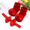 Children Kids Socks Soft Bottom Toddler Shoes Socks Bowkot Princess Socks Floor Baby Girl Socks 0-24 (Red, 6 Months) view 3