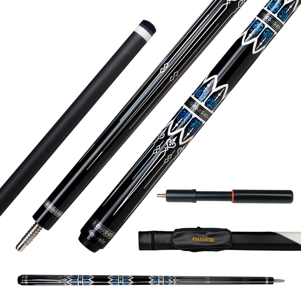 Moyerely Carbon Fiber Pool Cue,11.8mm/12.5mm Low Deflection Cue Stick,Professional Pool Stick with Case(MF4+Extension,12.5mm)